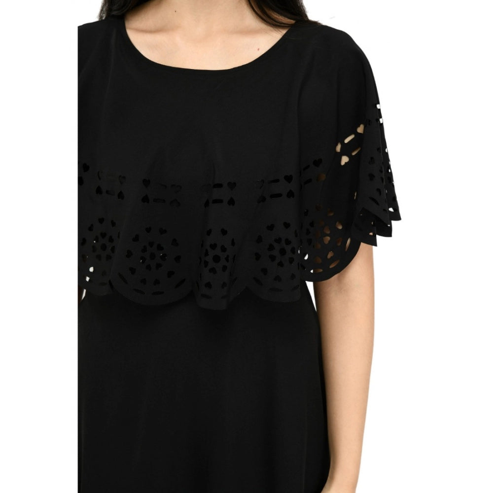 Generic Women's Crepe Solid Sleeveless Full Length Gown(Black)