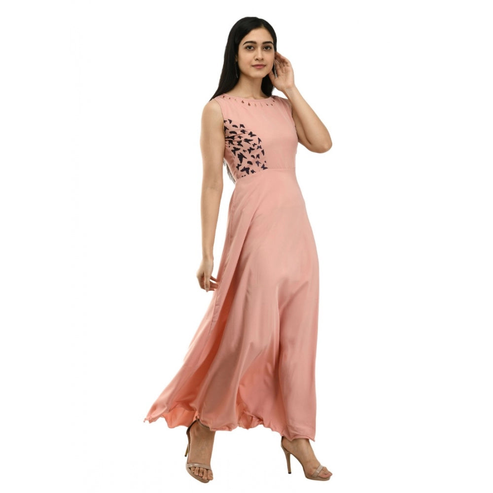 Generic Women's Crepe Solid Sleeveless Full Length Gown(Light Peach)