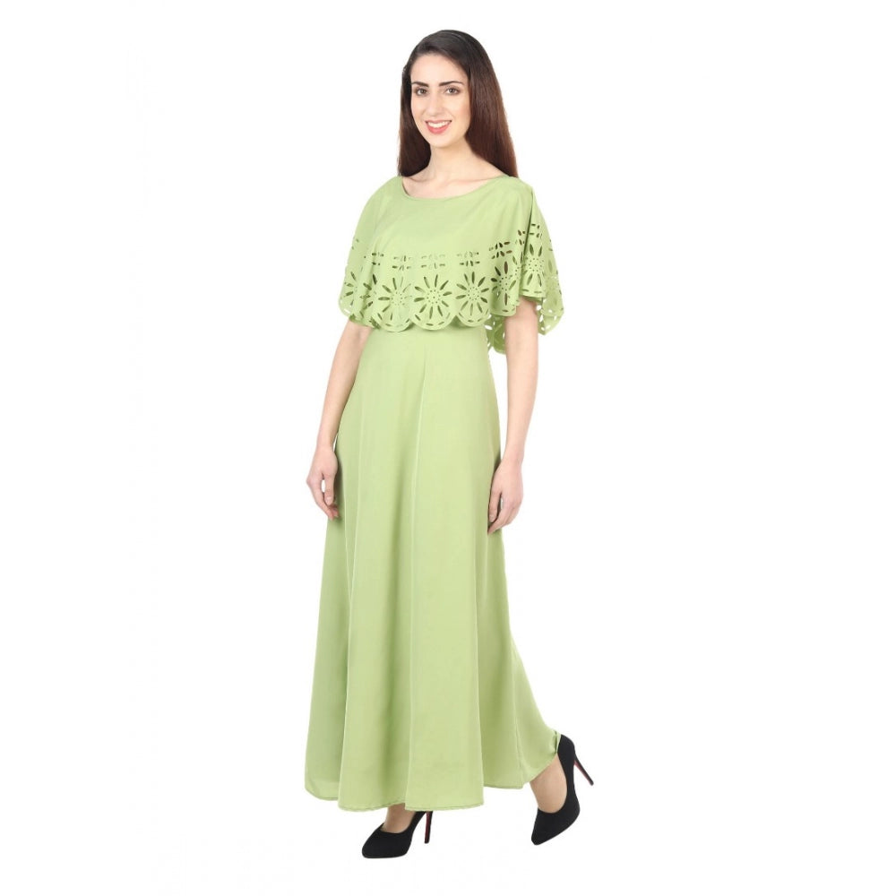 Generic Women's Crepe Solid Sleeveless Full Length Gown(Light Green)