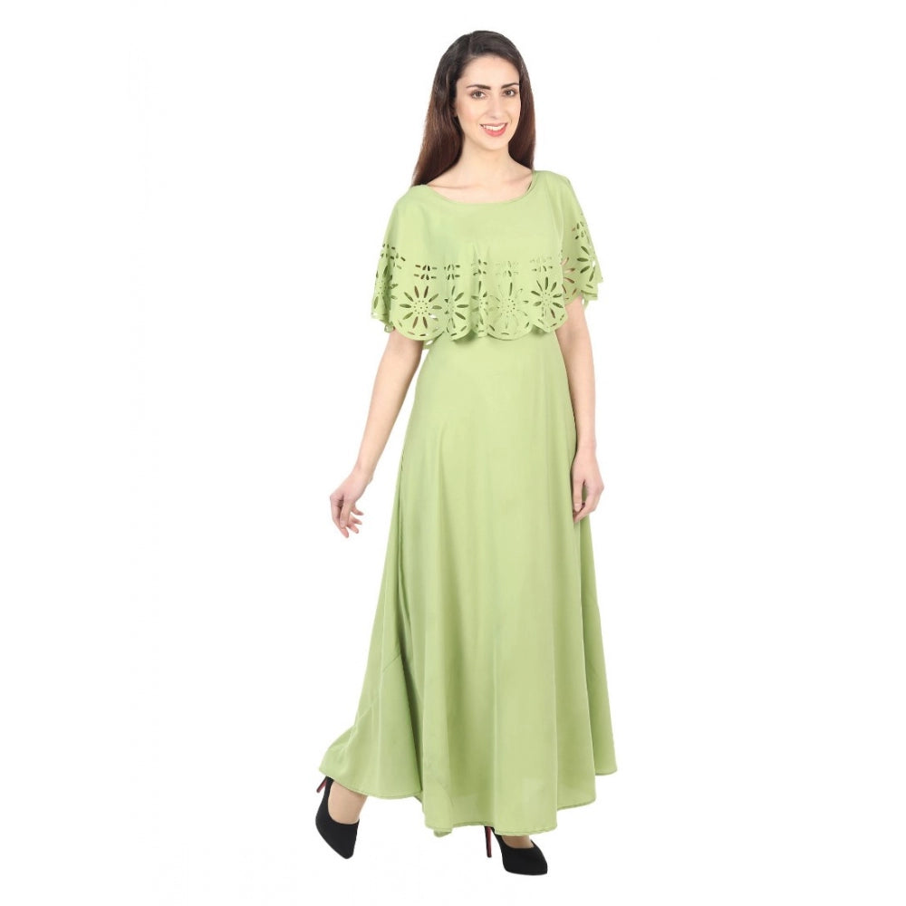 Generic Women's Crepe Solid Sleeveless Full Length Gown(Light Green)