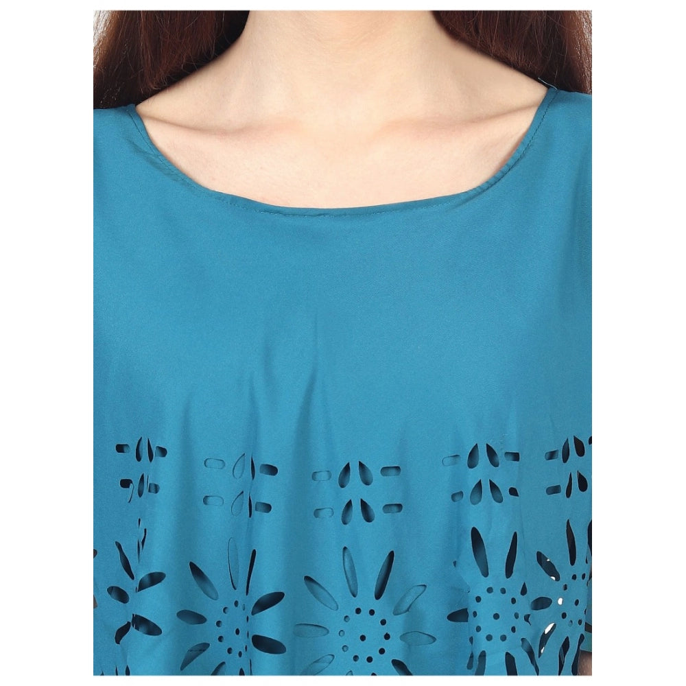 Generic Women's Crepe Solid Sleeveless Full Length Gown(Light Blue)