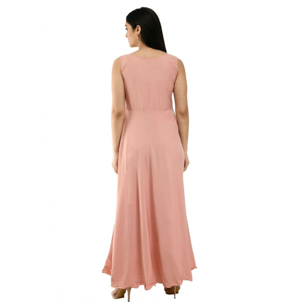 Generic Women's Crepe Solid Sleeveless Full Length Gown(Light Peach)