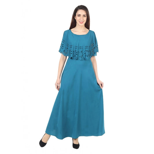 Generic Women's Crepe Solid Sleeveless Full Length Gown(Light Blue)