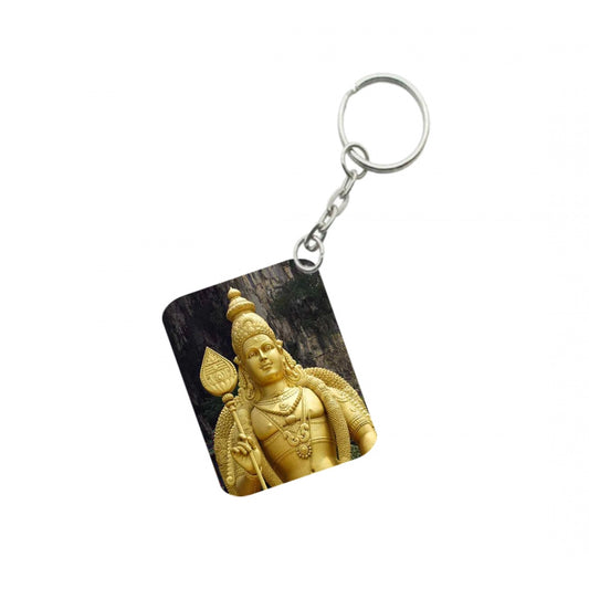 Generic Pack Of 3_ Golden Statue Of Murugan One Side Printed Rectangle Designer Keychain (Golden)