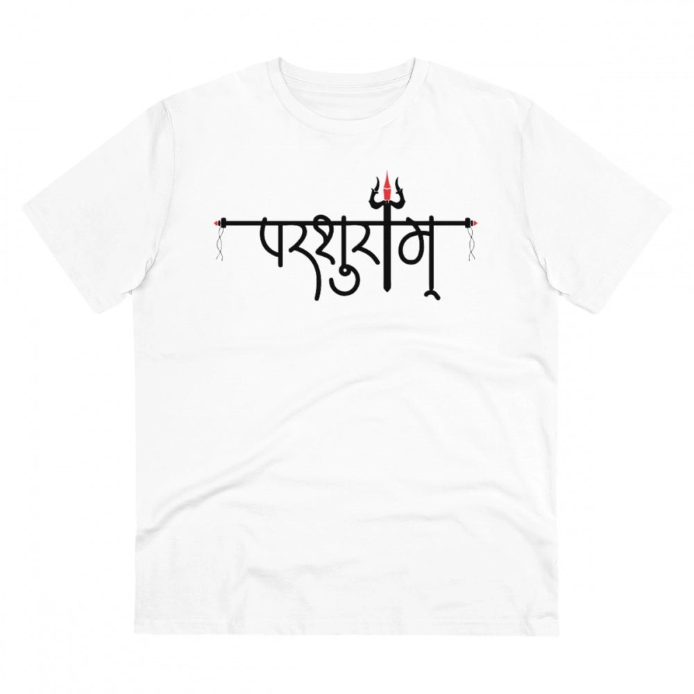 Generic Men's PC Cotton Parsuram Printed T Shirt (Color: White, Thread Count: 180GSM)