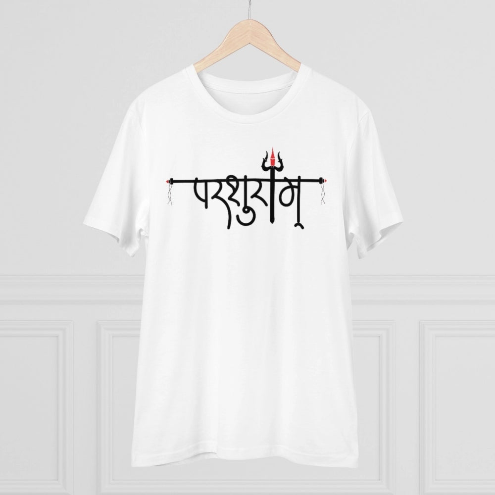 Generic Men's PC Cotton Parsuram Printed T Shirt (Color: White, Thread Count: 180GSM)