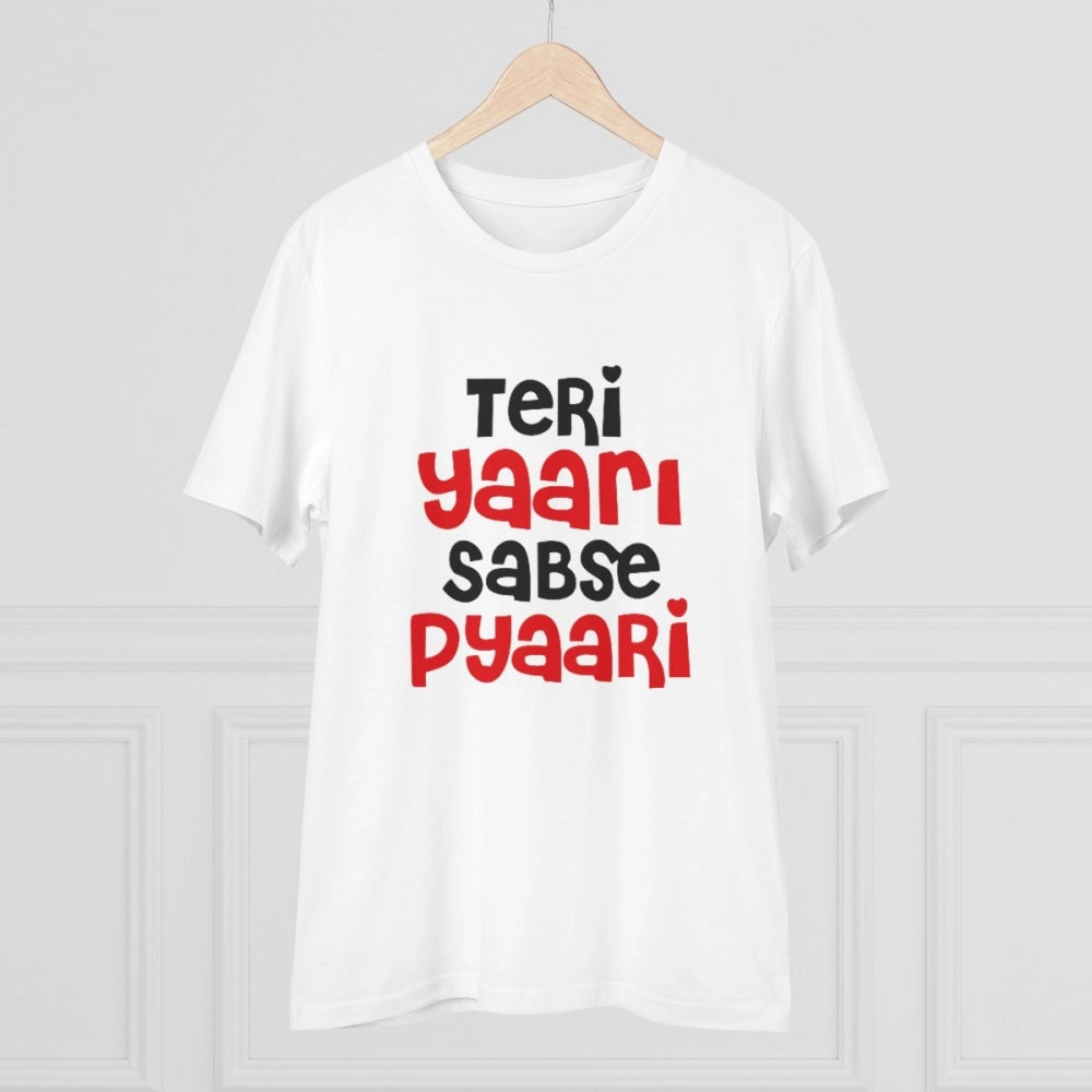 Generic Men's PC Cotton Teri Yaari Sabse Pyaari Printed T Shirt (Color: White, Thread Count: 180GSM)