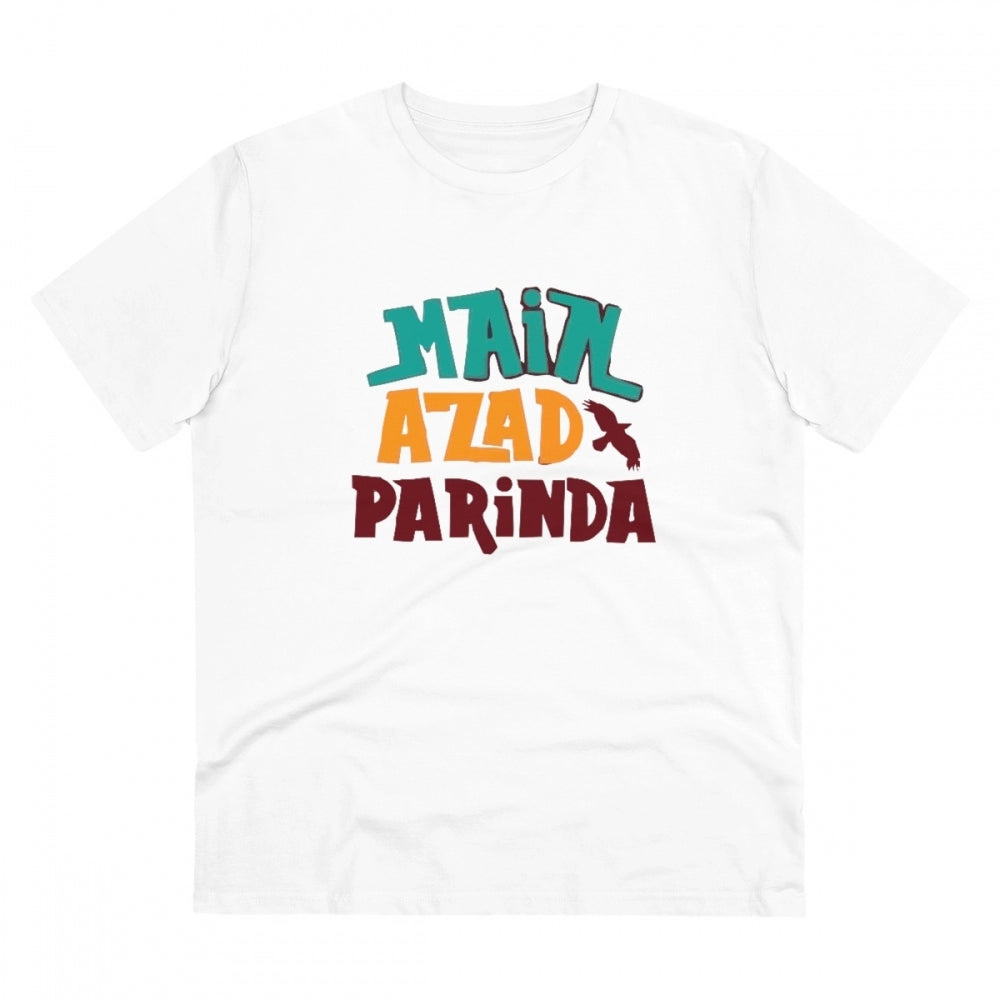 Generic Men's PC Cotton Me Azad Parinda Printed T Shirt (Color: White, Thread Count: 180GSM)