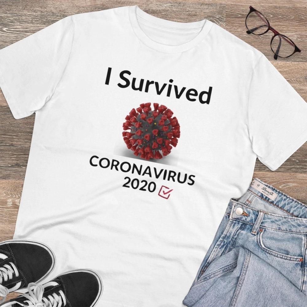 Generic Men's PC Cotton I Survived Corornavirus 2020 Printed T Shirt (Color: White, Thread Count: 180GSM)
