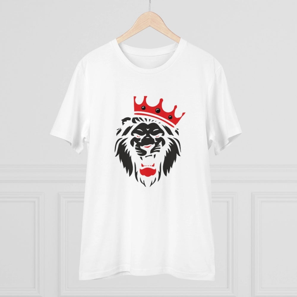 Generic Men's PC Cotton Lion Logo Printed T Shirt (Color: White, Thread Count: 180GSM)