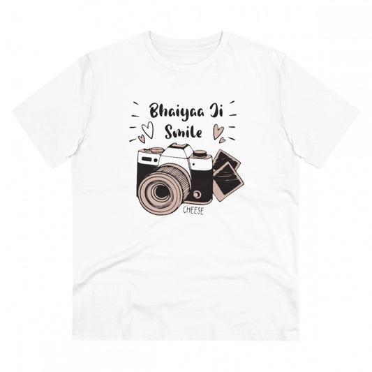 Generic Men's PC Cotton Bhaiya Ji Smile Printed T Shirt (Color: White, Thread Count: 180GSM)