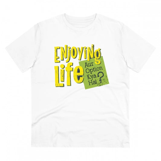 Generic Men's PC Cotton Enjoying Life Printed T Shirt (Color: White, Thread Count: 180GSM)