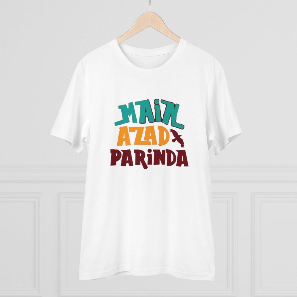Generic Men's PC Cotton Me Azad Parinda Printed T Shirt (Color: White, Thread Count: 180GSM)
