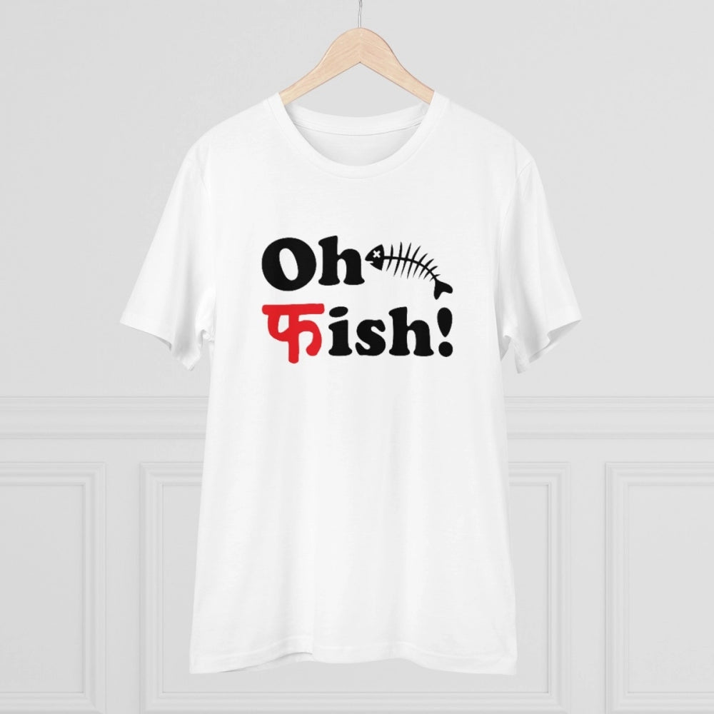 Generic Men's PC Cotton Oh Fish Printed T Shirt (Color: White, Thread Count: 180GSM)