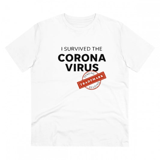 Generic Men's PC Cotton I Survived Corona Virus Printed T Shirt (Color: White, Thread Count: 180GSM)