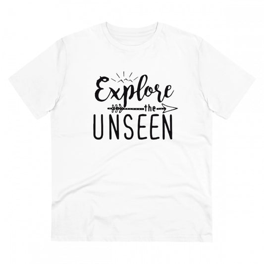 Generic Men's PC Cotton Explore The Unseen Printed T Shirt (Color: White, Thread Count: 180GSM)
