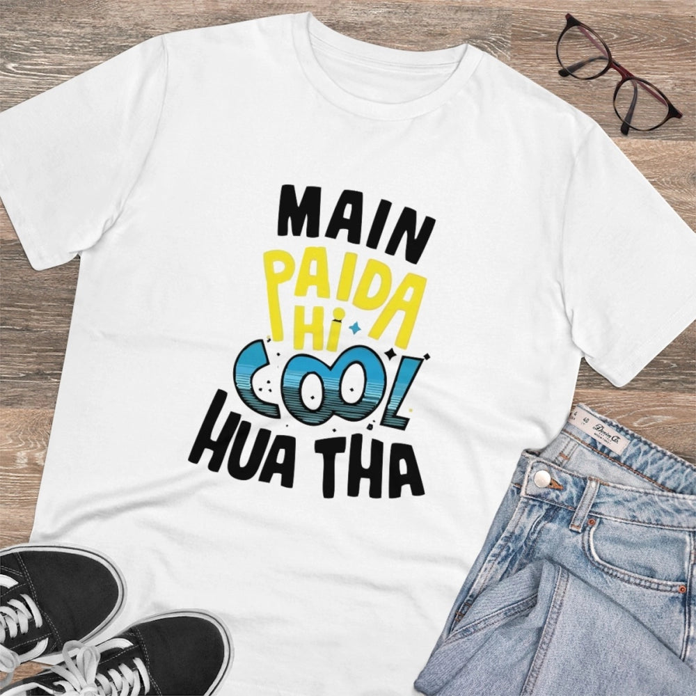 Generic Men's PC Cotton Me Paida Hi Cool Huaa Tha Printed T Shirt (Color: White, Thread Count: 180GSM)