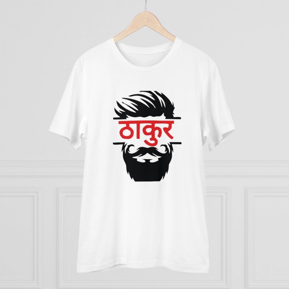 Generic Men's PC Cotton Thakur Printed T Shirt (Color: White, Thread Count: 180GSM)