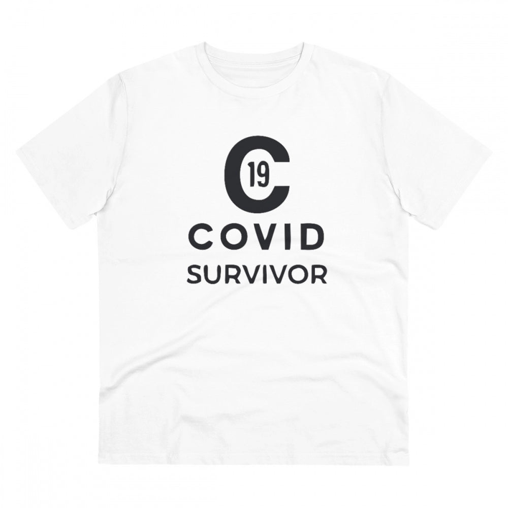 Generic Men's PC Cotton Covid 19 Survivor Printed T Shirt (Color: White, Thread Count: 180GSM)