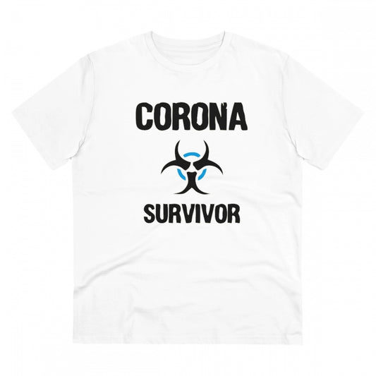 Generic Men's PC Cotton Corona Survivor Printed T Shirt (Color: White, Thread Count: 180GSM)