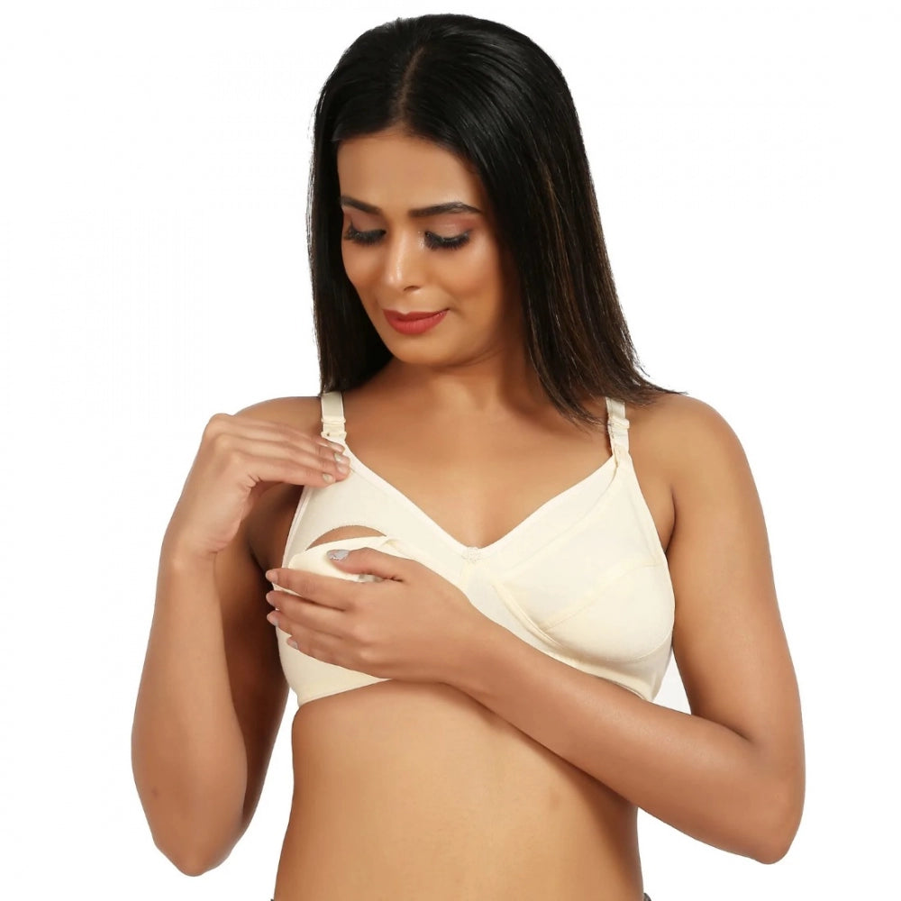 Generic Women's Cotton Blend Mother Care Full Coverage Feeding Bra Non Padded (Skin)