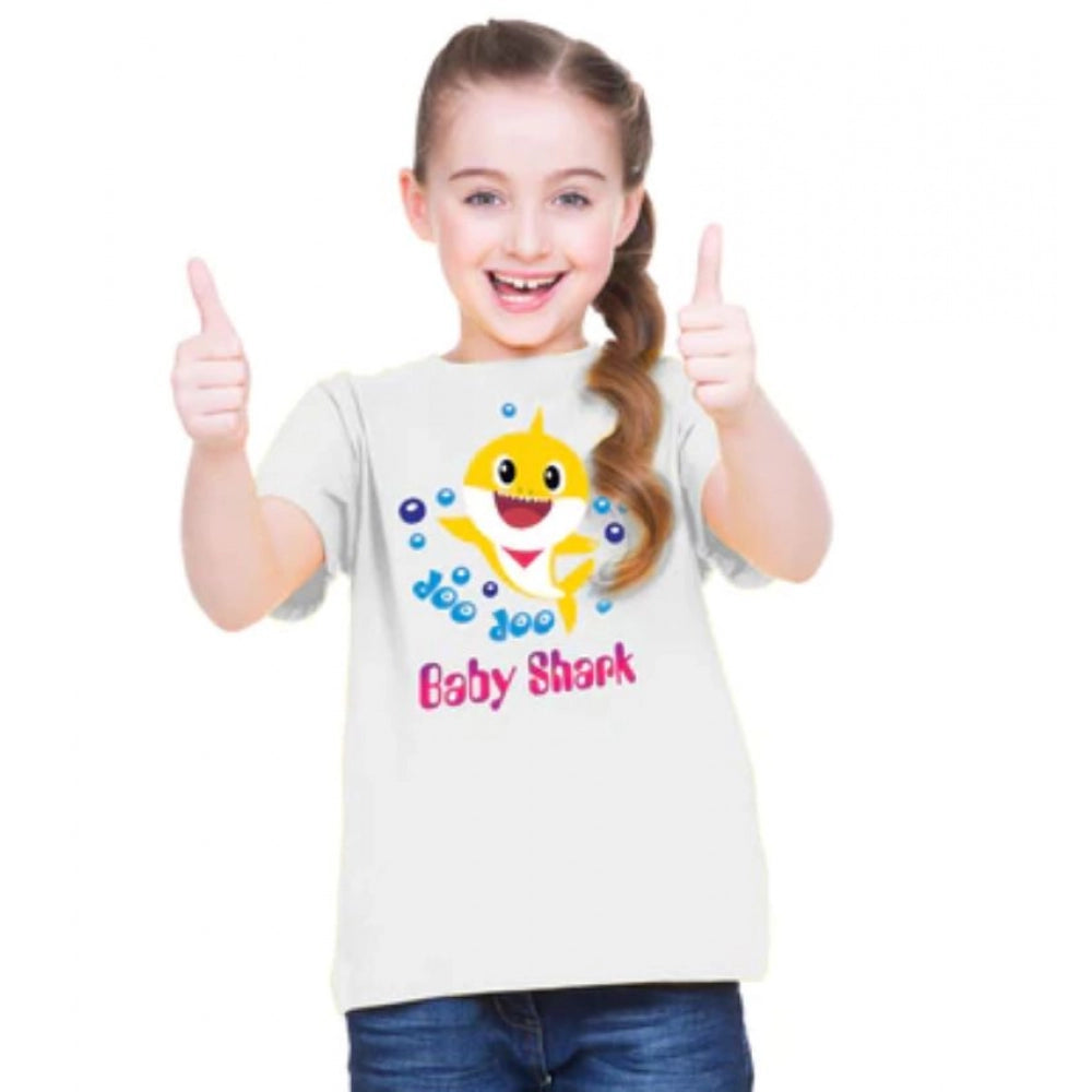 Generic Girls Cotton Baby Shark Half Sleeve TShirt (White)