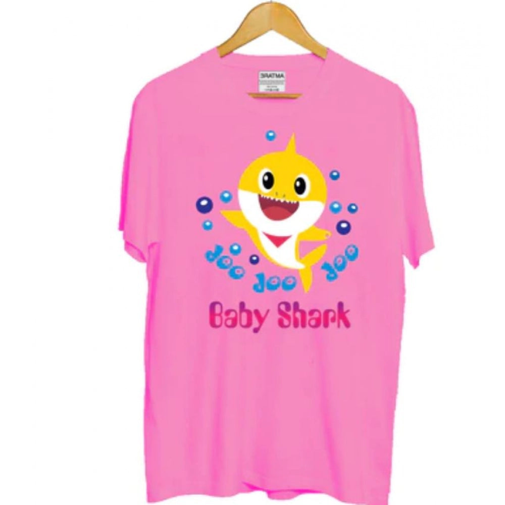 Generic Girls Cotton Baby Shark Half Sleeve TShirt (Pink)