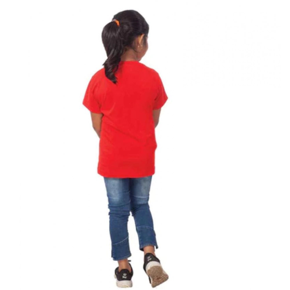 Generic Girls Cotton Cat Half Sleeve TShirt (Red)