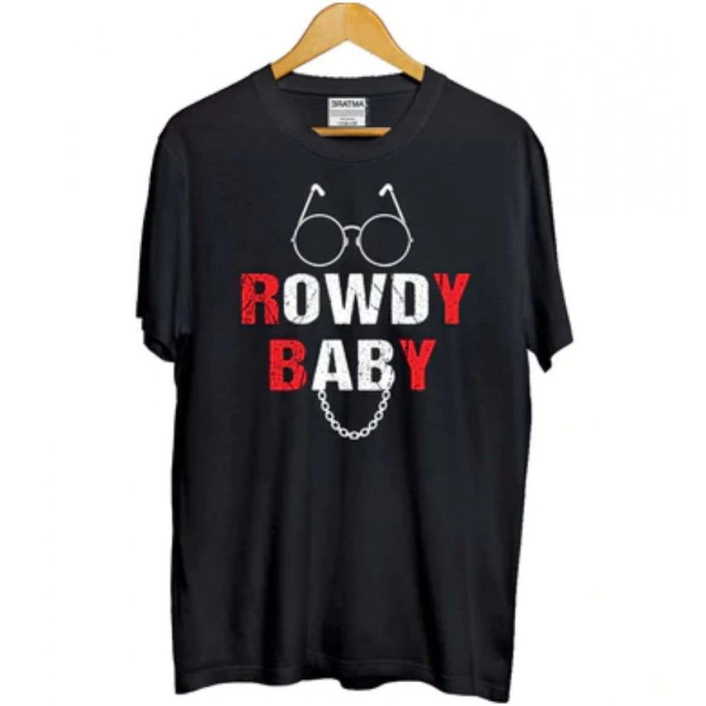 Generic Girls Cotton Rowdy Baby Half Sleeve TShirt (Black)