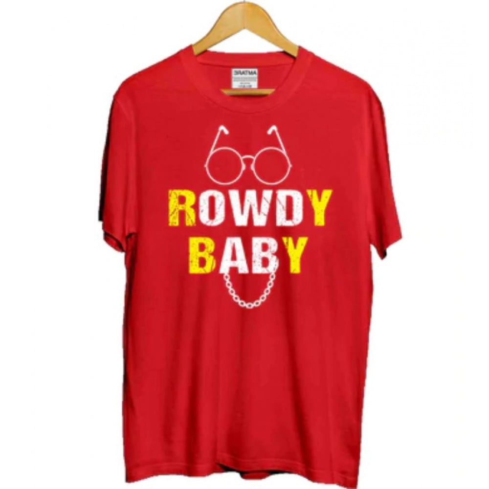 Generic Girls Cotton Rowdy Baby Half Sleeve TShirt (Red)
