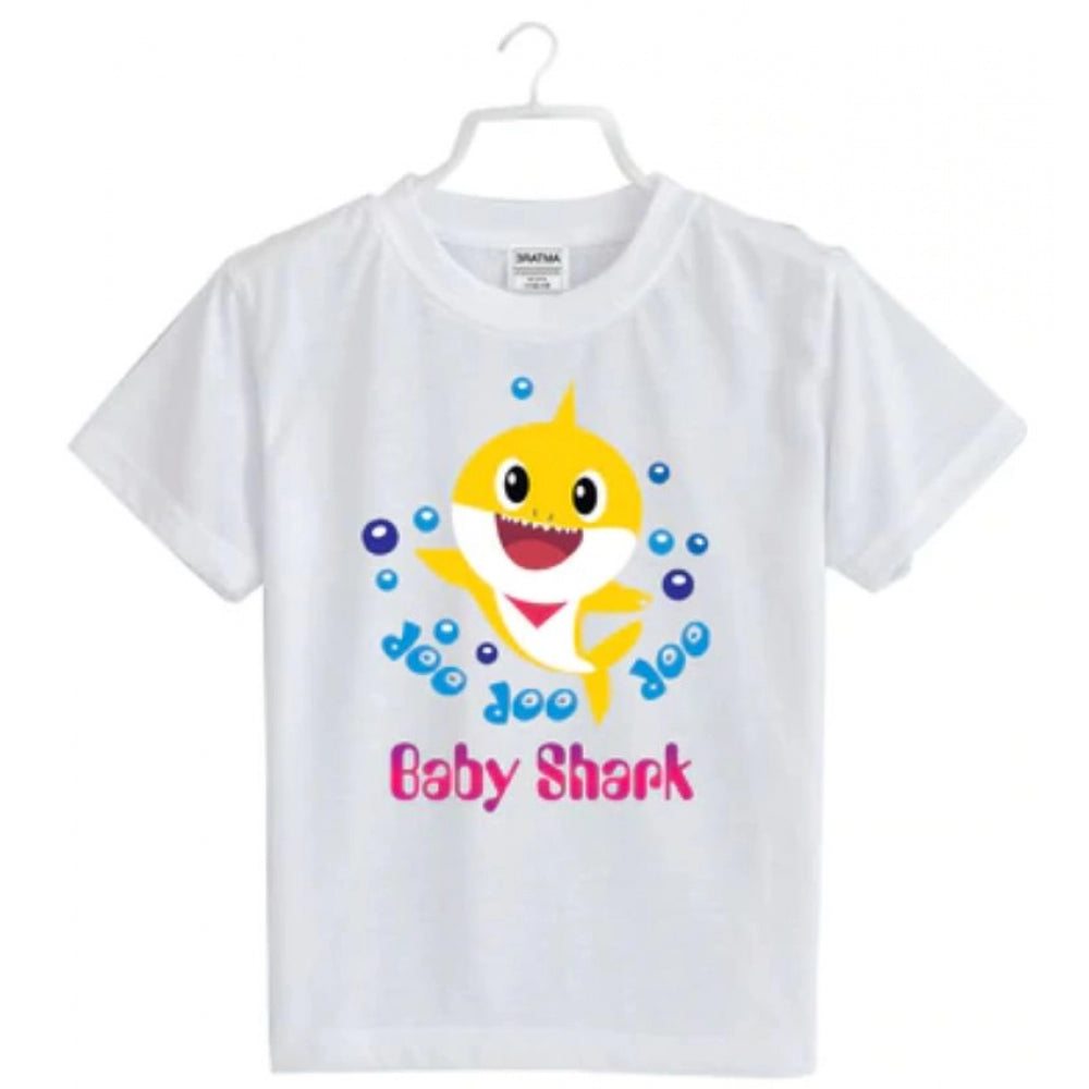 Generic Girls Cotton Baby Shark Half Sleeve TShirt (White)