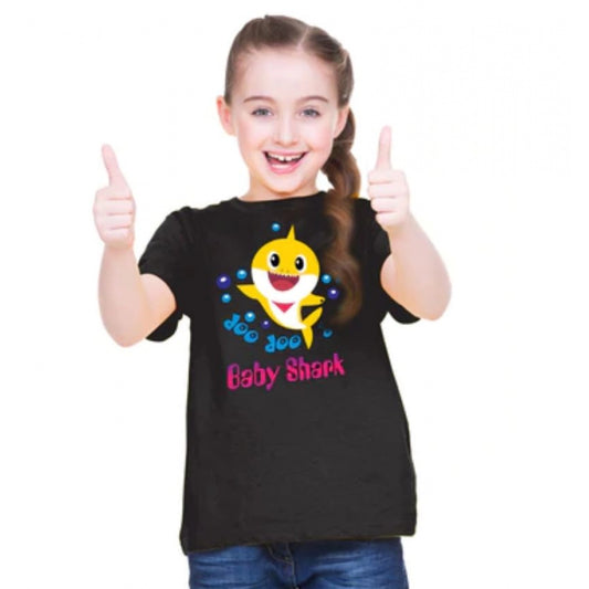 Generic Girls Cotton Baby Shark Half Sleeve TShirt (Black)