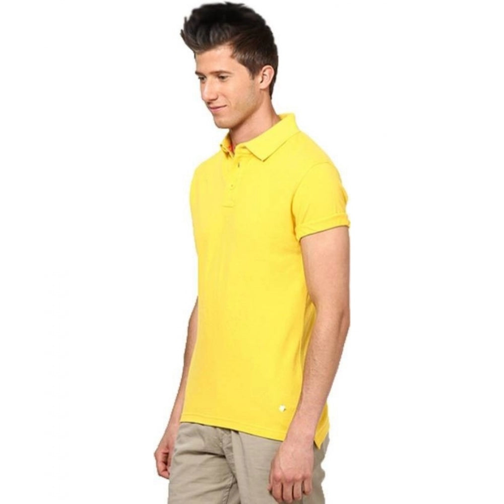Generic Men's Half Sleeve Polo Collar Cotton T Shirt (Lemon Yellow)