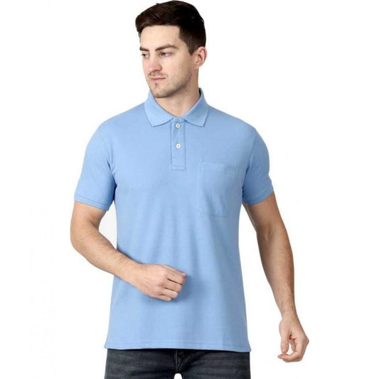 Generic Men's Half Sleeve Polo Collar Cotton T Shirt (Sky Blue)