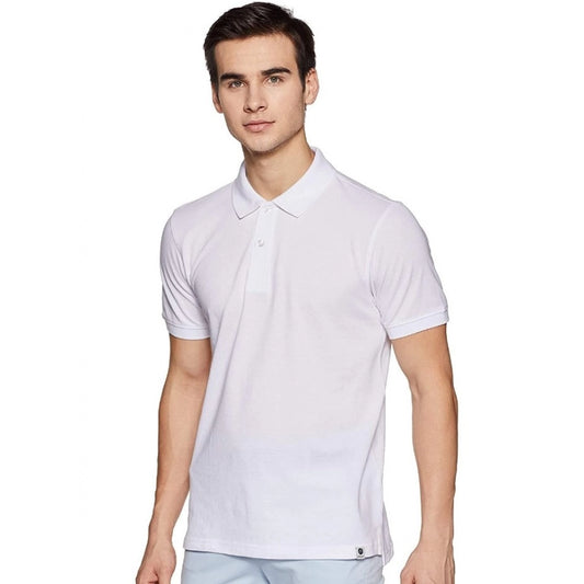 Generic Men's Half Sleeve Polo Collar Cotton T Shirt (White)