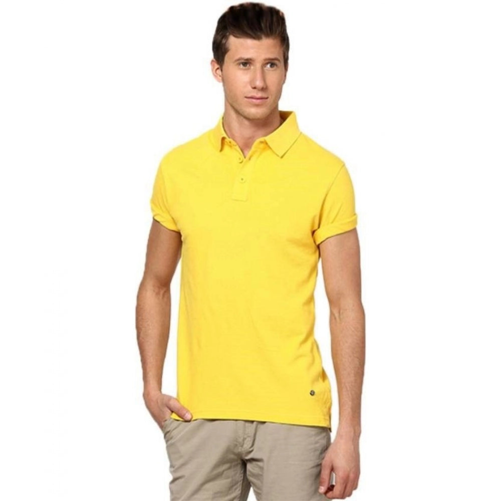 Generic Men's Half Sleeve Polo Collar Cotton T Shirt (Lemon Yellow)