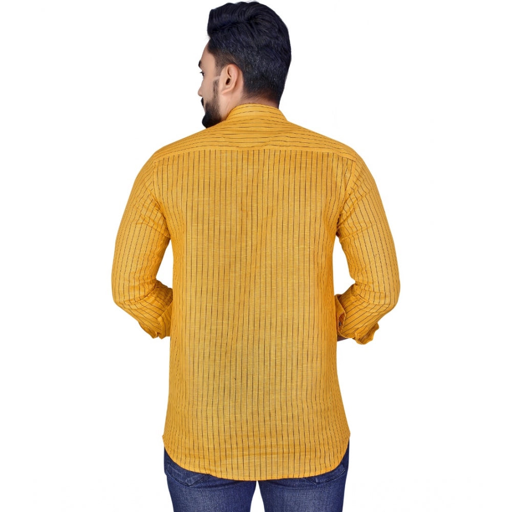 Generic Men's Cotton Blend Printed Full Sleeve Short Kurta (Yellow)