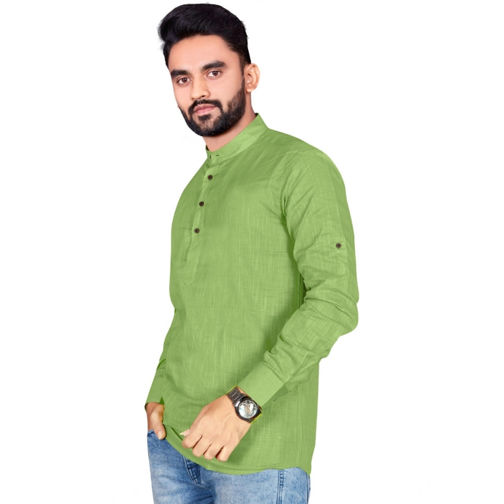 Generic Men's Cotton Solid Full Sleeve Short Kurta (Green)