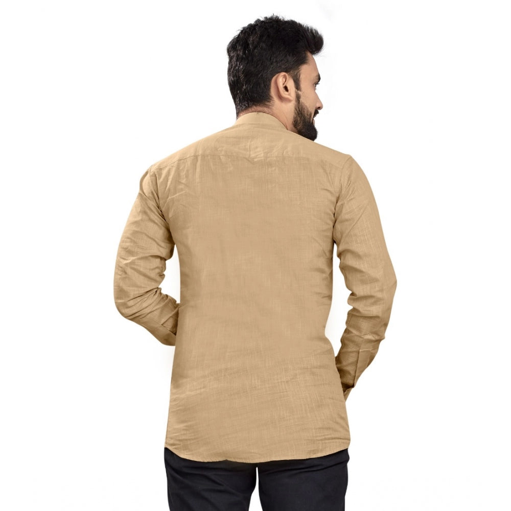 Generic Men's Cotton Solid Full Sleeve Short Kurta (Beige)