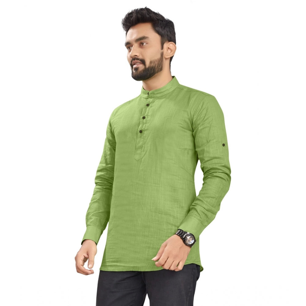 Generic Men's Cotton Solid Full Sleeve Short Kurta (Green)