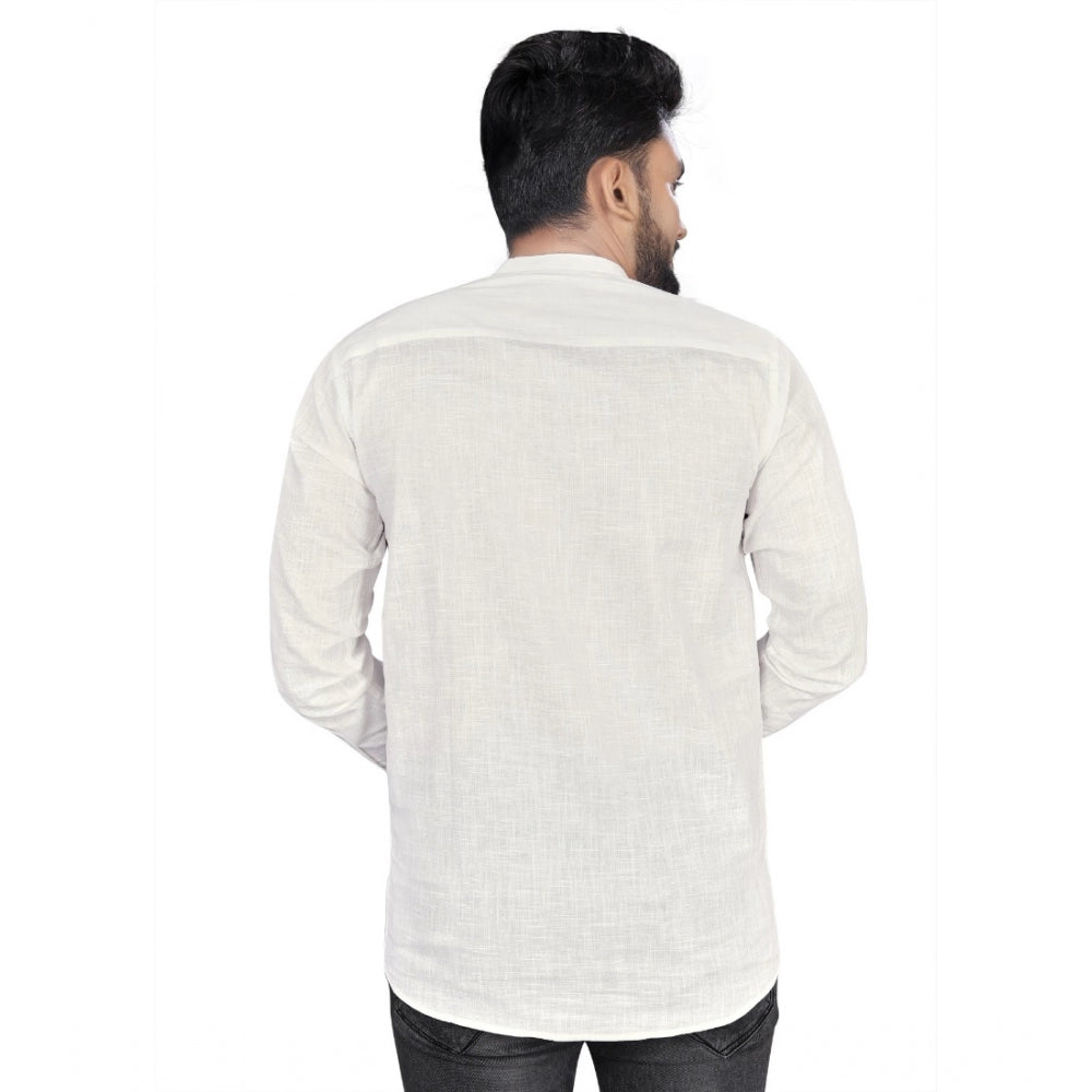 Generic Men's Cotton Solid Full Sleeve Short Kurta (White)