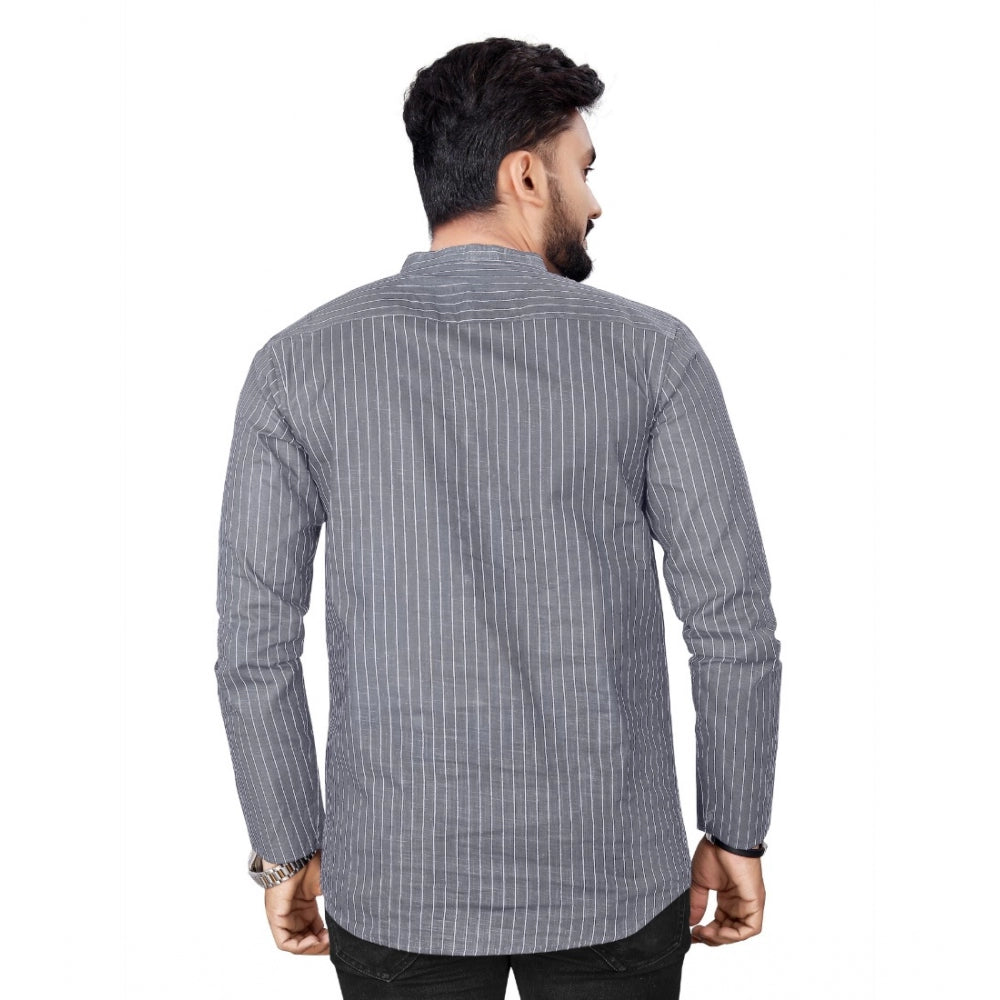 Generic Men's Cotton Solid Full Sleeve Short Kurta (Grey)