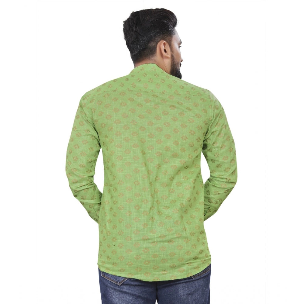 Generic Men's Cotton Printed Full Sleeve Short Kurta (Green)