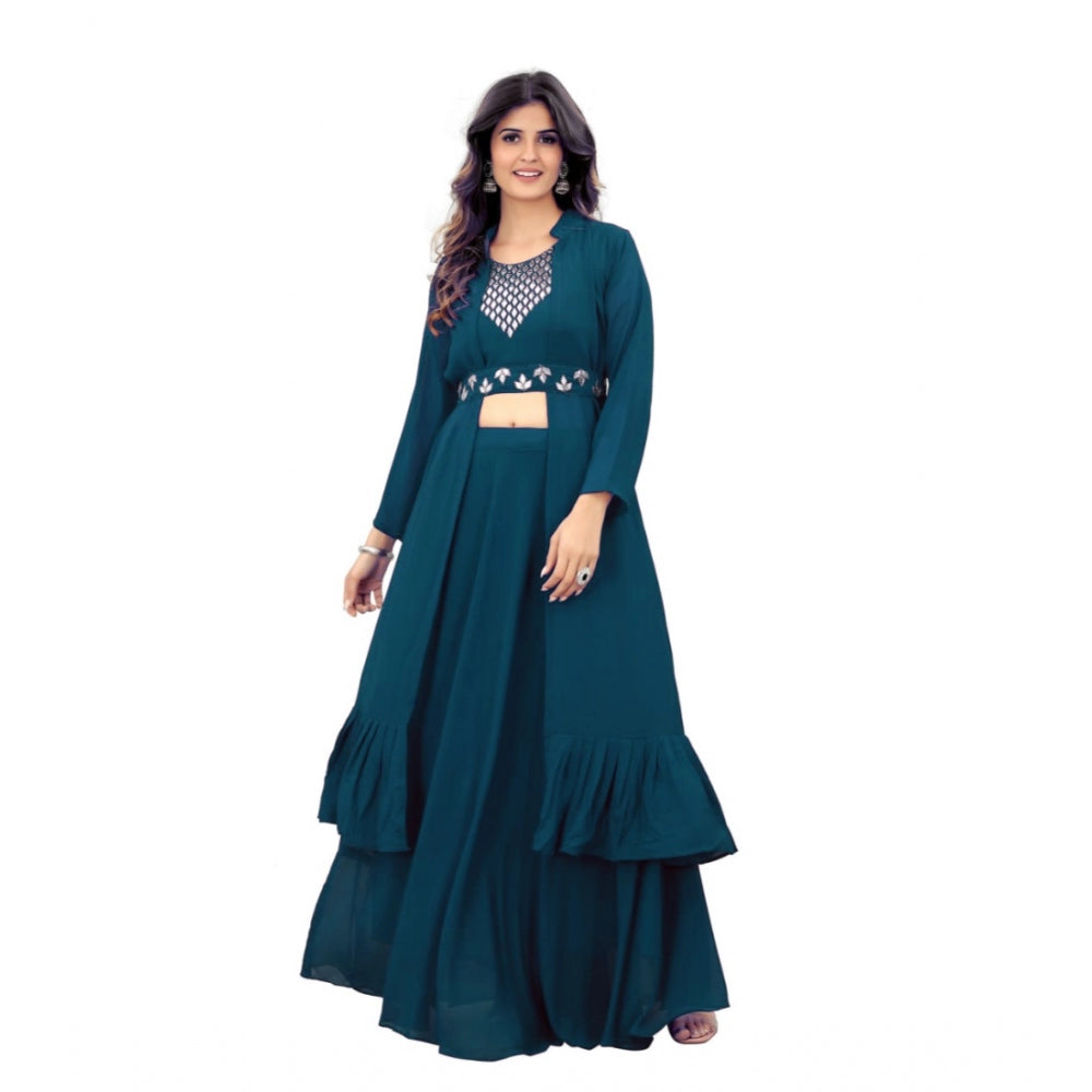 Generic Women's Embroidery Gotapatti Work Georget Long Gown (Rama)