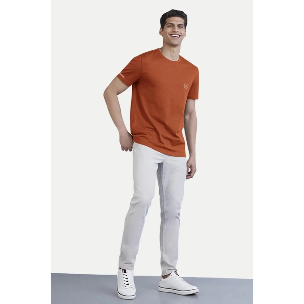 Generic Men's Casual Half sleeve Solid Polyester Crew Neck T-shirt (Rust)