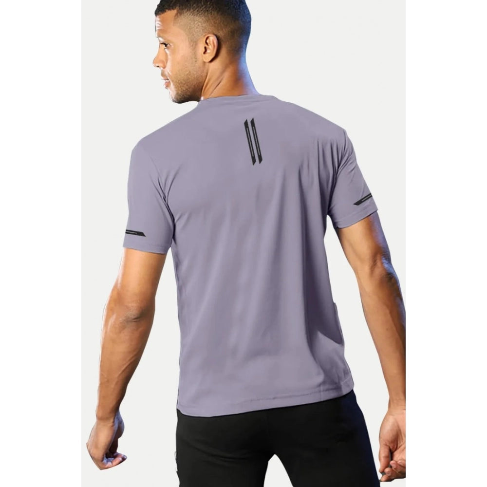 Generic Men's Casual Half sleeve Solid Polyester Crew Neck T-shirt (Lilac)