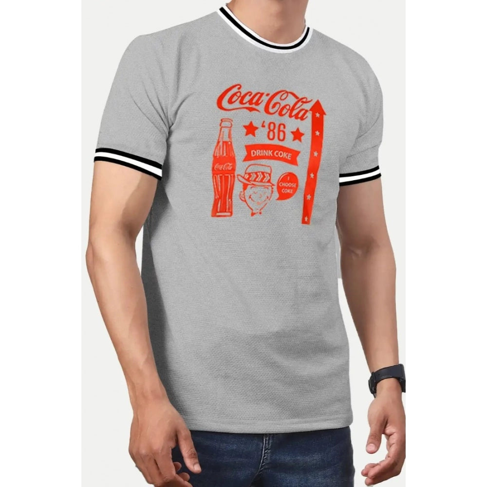 Generic Men's Casual Half sleeve Printed Cotton Crew Neck T-shirt (Grey Melange)