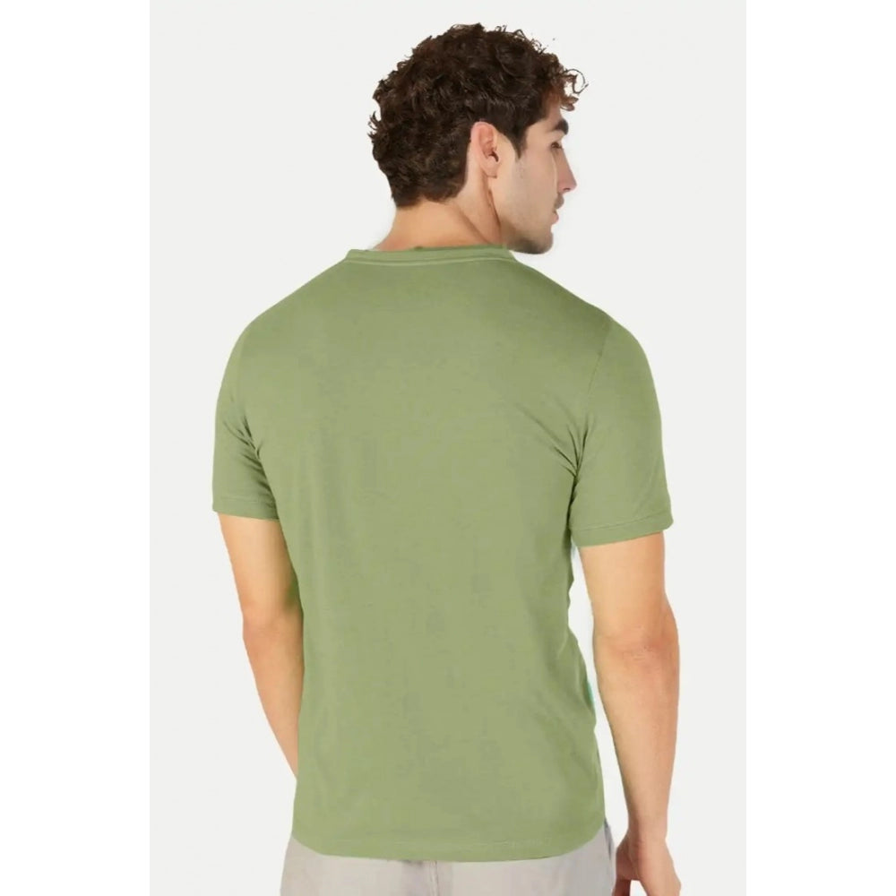 Generic Men's Casual Half sleeve Solid Cotton Henley Neck T-shirt (Pista)