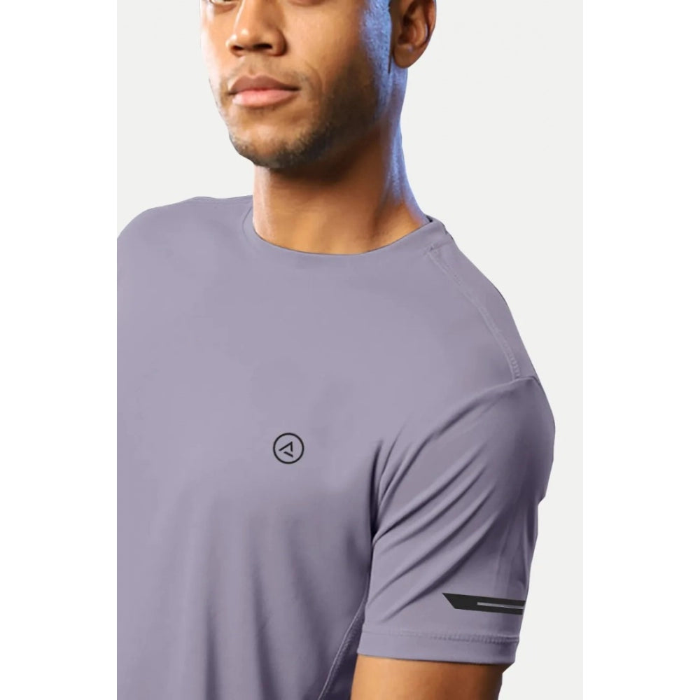Generic Men's Casual Half sleeve Solid Polyester Crew Neck T-shirt (Lilac)