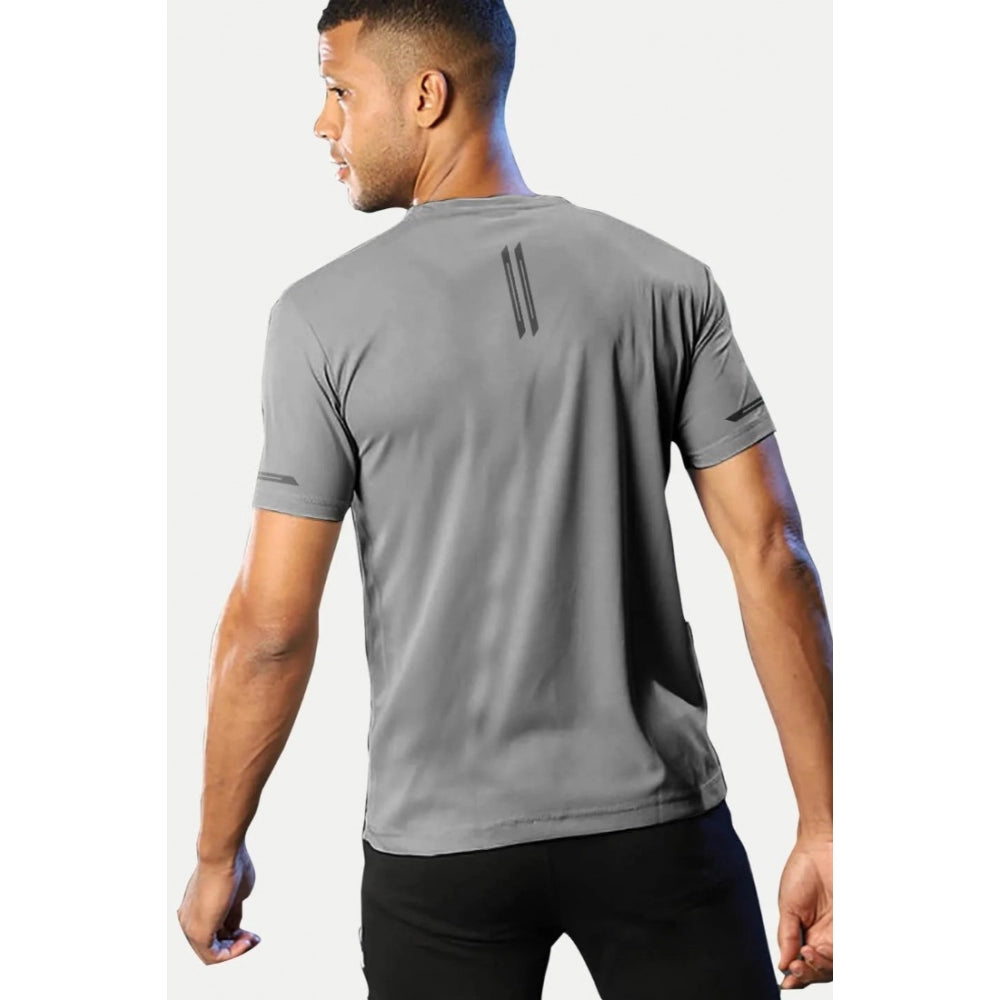 Generic Men's Casual Half sleeve Solid Polyester Crew Neck T-shirt (Grey)